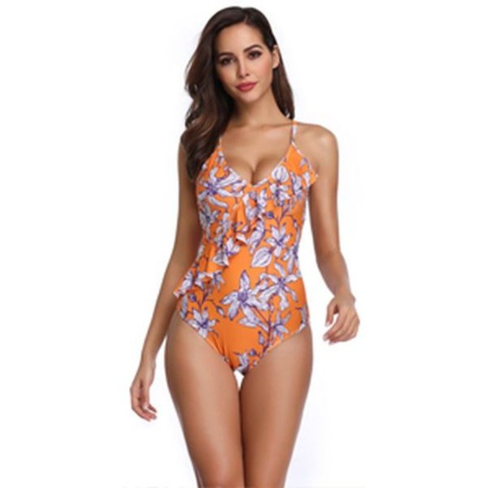Eomenie Ruffle Flounce Tie Back Swimsuit S